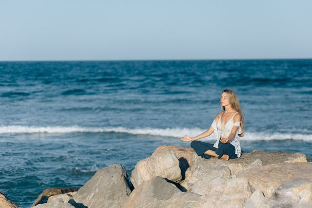 Person practicing mindful breathing